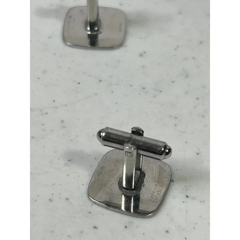 Vintage NS Meyer Inc New York Sterling Silver Square Cufflinks & Initial J Pair